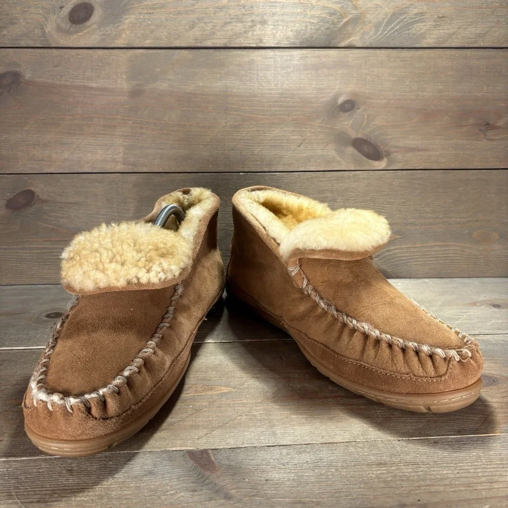 ll bean wicked good mens size 9 shoes brown suede shearling boot moc slippers